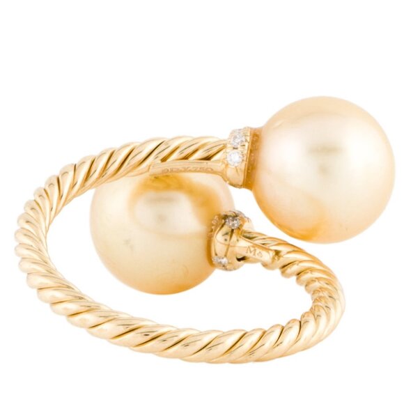 DAVID YURMAN 18K YELLOW GOLD PEARL & DIAMOND SOLARI BYPASS COCKTAIL RING - Picture 7 of 10